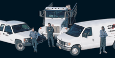 Exponential Power workers and field service trucks