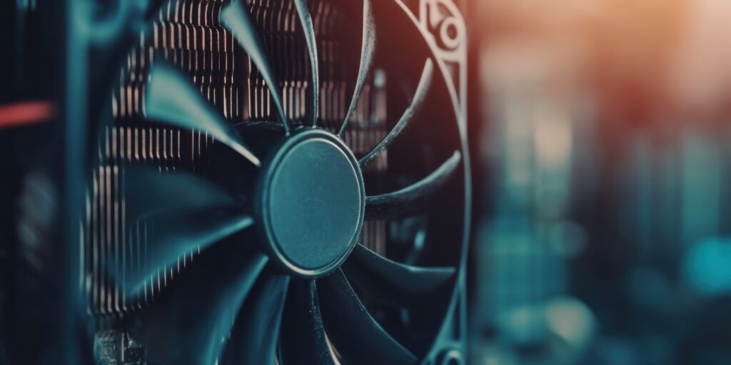 A detailed closeup shot showcasing a HighPerformance Computer Fan and its features 